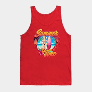 Summer Time surfer girl cute flowers beach Tank Top